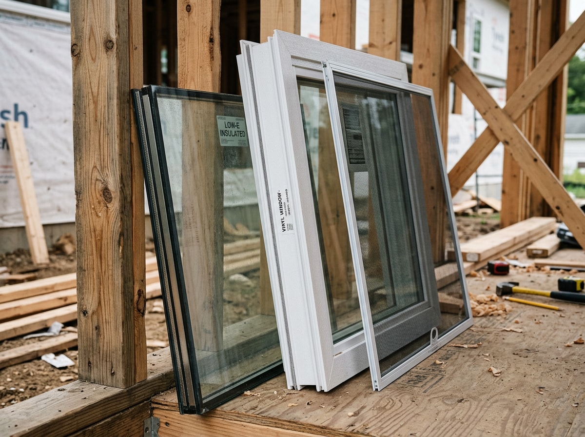 Close-up of insulated glass and vinyl panel materials used in a custom porch enclosure