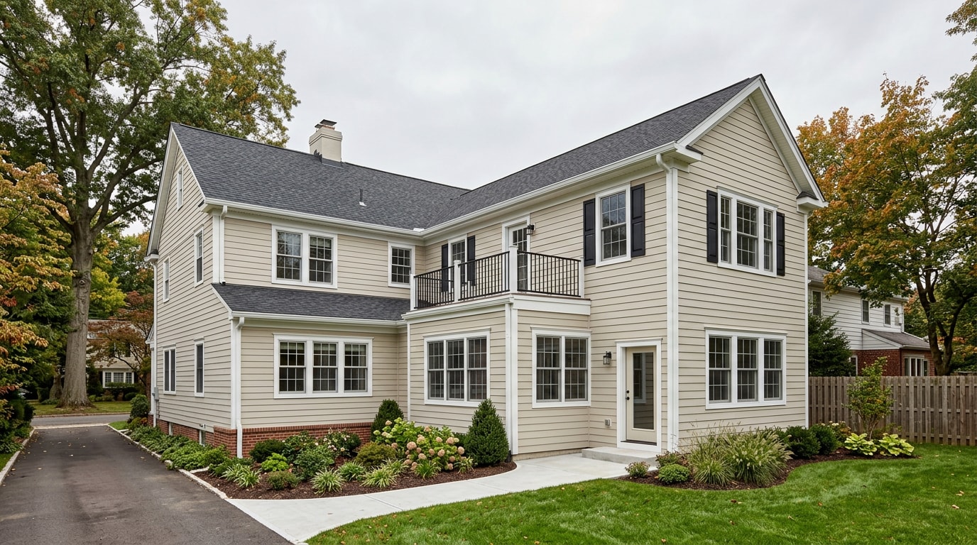Finished two story home addition tied into an existing suburban house exterior