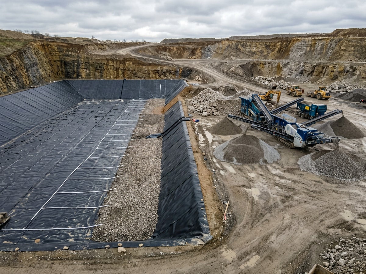 Landfill cell subgrade and rock crushing plant on a completed southeastern grading site
