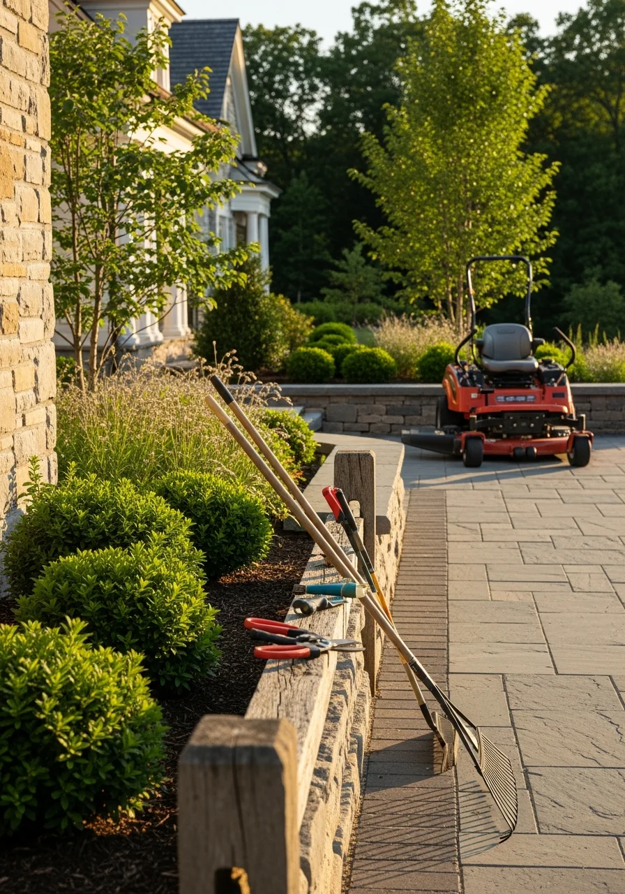 Professional landscaping and grounds maintenance work on a large Bedminster property.