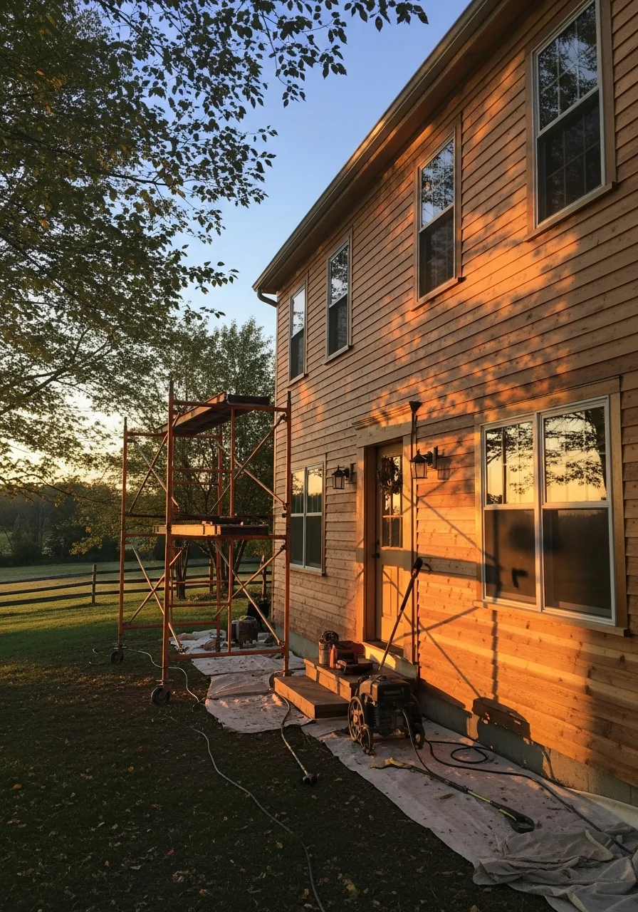 Professional property maintenance work on a Readington rural residential home.