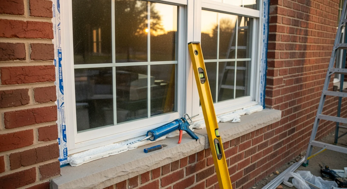 A freshly installed double-hung replacement window on a colonial-style home in Bridgewater, NJ, with clean exterior trim and no visible gaps around the frame. The interior view shows a tight seal and unobstructed sightlines to the backyard.